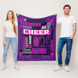 Girls Cheerledande Ord Art i Black Rosa Lila Fleecefilt