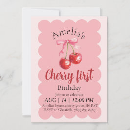 Girls Cherry First Birthday invitation  Inbjudningar