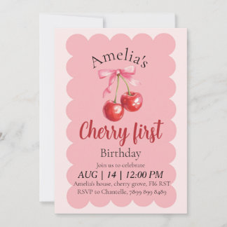Girls Cherry First Birthday invitation  Inbjudningar