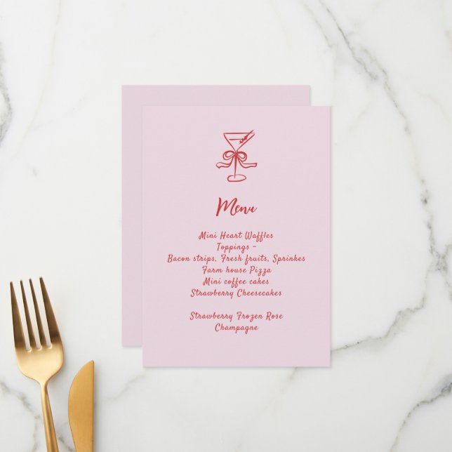 Girls Cocktail Brunch Rosa Red Handskriftlig Meny (Fram/Back In Situ)