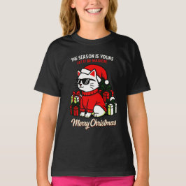 Girls' Cool Cat Funny Festive Christmas T Shirt