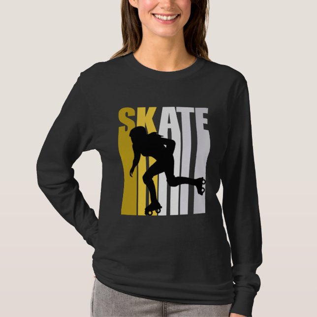 Girls Cool Retro Pink Inline Skating Skater Daught T Shirt (Framsida)