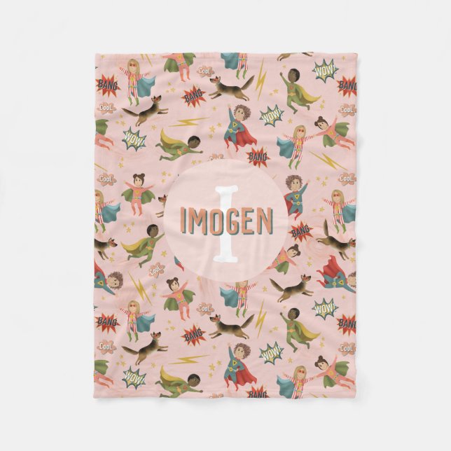 Girls Coola Rosa Superhjälte Kids Fleecefilt (Framsidan)