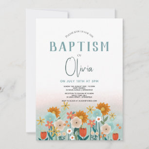 Girls Cute Blommigt Baby Baptism Christening Inbjudningar