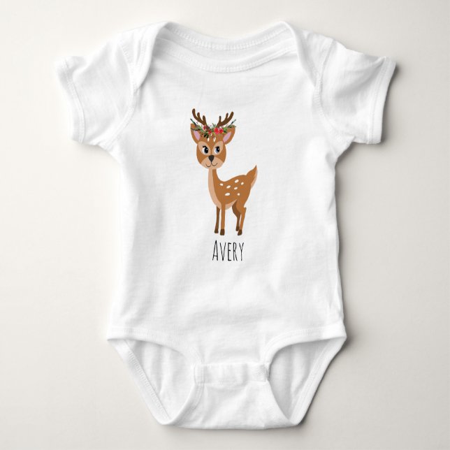 Girls Cute Blommigt Reindeer jul Flowers Namn T Shirt (Framsida)