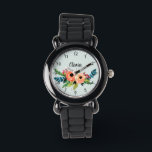 Girls Cute Blommigt Watercolor Flowers och Namn Armbandsur<br><div class="desc">De här söta och moderna blommigtarna tittar på designen med färgstarka vattenfärgade blommor och har utrymme för dig att skriva dina flickor namn i vacker typografi. Titta också tydligt,  lätt att läsa siffror,  skapar perfekt för småbarn första klocka! En perfekt botanisk gåva till din lilla.</div>