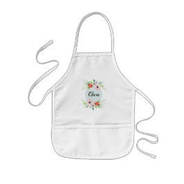 Girls Cute Blommigt Watercolor Flowers och Namn Barnförkläde
