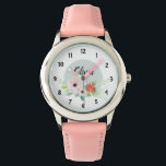 Girls Cute Blommigt Watercolor Flowers och Namn Ki Armbandsur<br><div class="desc">Den här eleganten och de moderna blommigtarna tittar på designen med söta vattenfärgade blommor och har utrymme för dig att skriva dina flickor namn i ett handskrivet teckensnitt. Den söta rosa-gåvan till din lilla perfekt.</div>