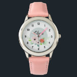 Girls Cute Blommigt Watercolor Flowers och Namn Ki Armbandsur<br><div class="desc">Den här eleganten och de moderna blommigtarna tittar på designen med söta vattenfärgade blommor och har utrymme för dig att skriva dina flickor namn i ett handskrivet teckensnitt. Den söta rosa-gåvan till din lilla perfekt.</div>
