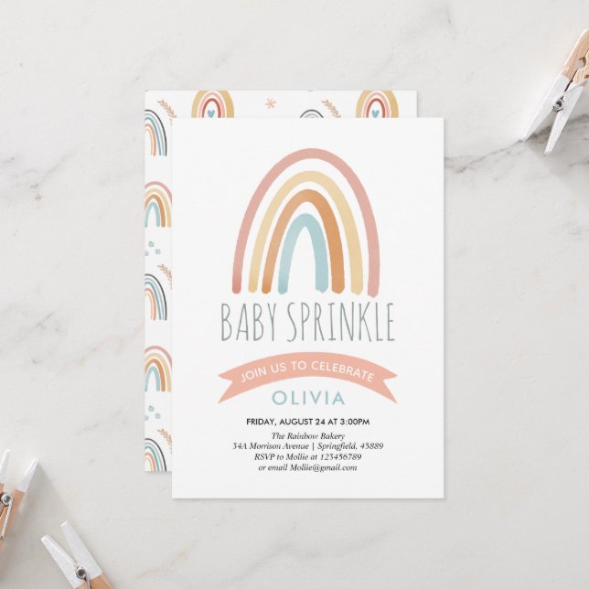 Girls Cute Boho Rainbow Baby Sprinkle Inbjudningar (Fram/Back In Situ)