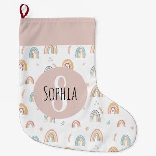 Girls Cute Boho Watercolor Rainbow Mönster Kids Stor Julstrumpa