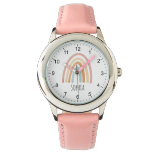 Girls Cute Boho Watercolor Rainbow och Namn Armbandsur