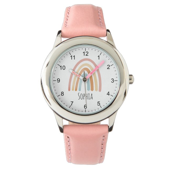 Girls Cute Boho Watercolor Rainbow och Namn Armbandsur (Framsida)