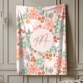 Girls Cute Chic Rosa Daisy Wildblomma Fleecefilt