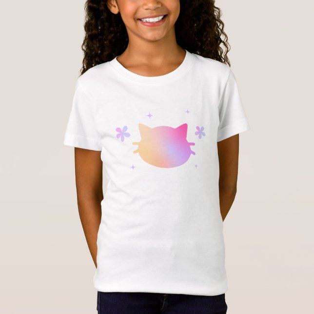 Girls Cute Colorful Cat T-Shirt (Framsida)