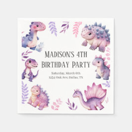 Girls Cute Dinosaur Thned Födelsedagsfest Pappersservett