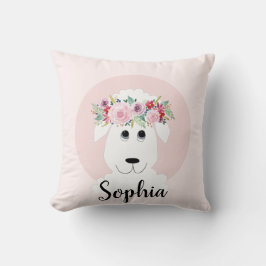 Girls Cute Farm Watercolor Flowers Sheep Kids Kudde