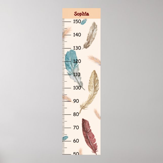 Girls Cute Feather Growth Chart Metric Poster (Framsidan)