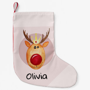 Girls Cute First jul Rudolph Reindeer & Namn Liten Julstrumpa