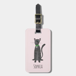 Girls Cute Grått Tabby Kattunge Namn Kids Bagagebricka