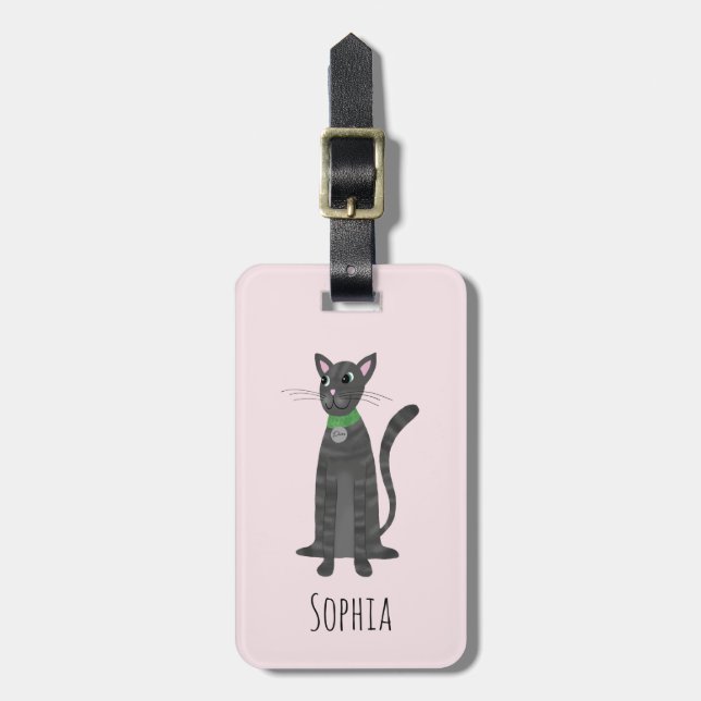 Girls Cute Grått Tabby Kattunge Namn Kids Bagagebricka (Vertikal Framsida)