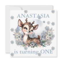 Girls Cute Hjort Forest Winter Theme Birthday Blue