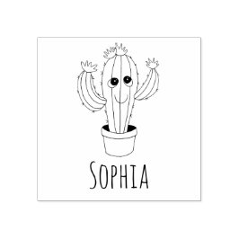 Girls Cute Kawaii Cactus & Namn School Bookplate Stämpel