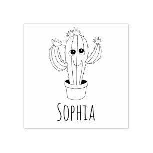 Girls Cute Kawaii Cactus & Namn School Bookplate Stämpel