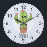 Girls Cute Kawaii Cactus Plant och Namn Kids Stor Klocka<br><div class="desc">Den här trendiget är en klocka med en adabel tecknad av kawaii cactus plant. Den här fina designen har också en ställe för dig att lägga till ett namn. Perfektens botaniska självklara tema för design för alla barn eller baby daghem!</div>