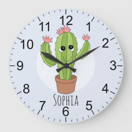 Girls Cute Kawaii Cactus Plant och Namn Kids Stor Klocka
