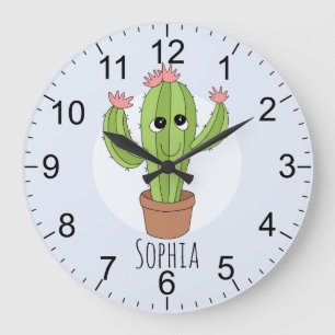 Girls Cute Kawaii Cactus Plant och Namn Kids Stor Klocka