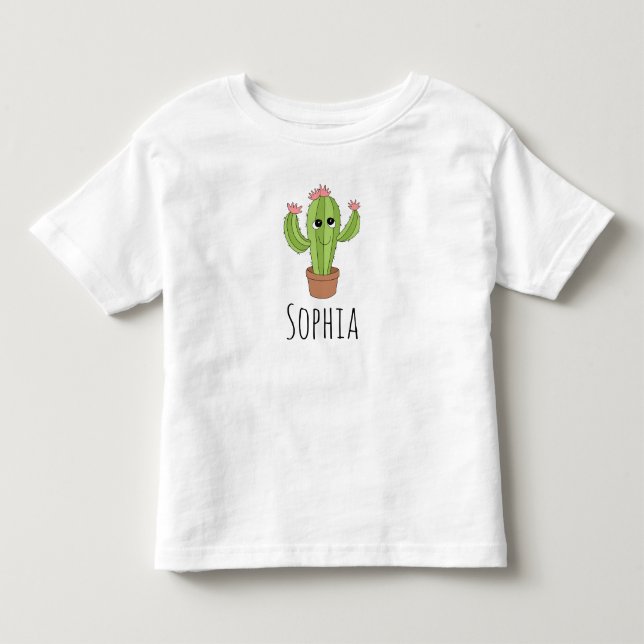 Girls Cute Kawaii Cactus Plant och Namn T Shirt (Framsida)