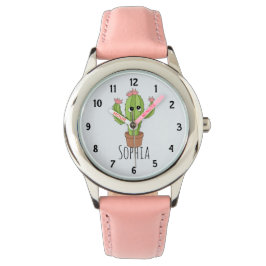 Girls Cute Kawaii Cactus Tecknad och Namn Kids Armbandsur