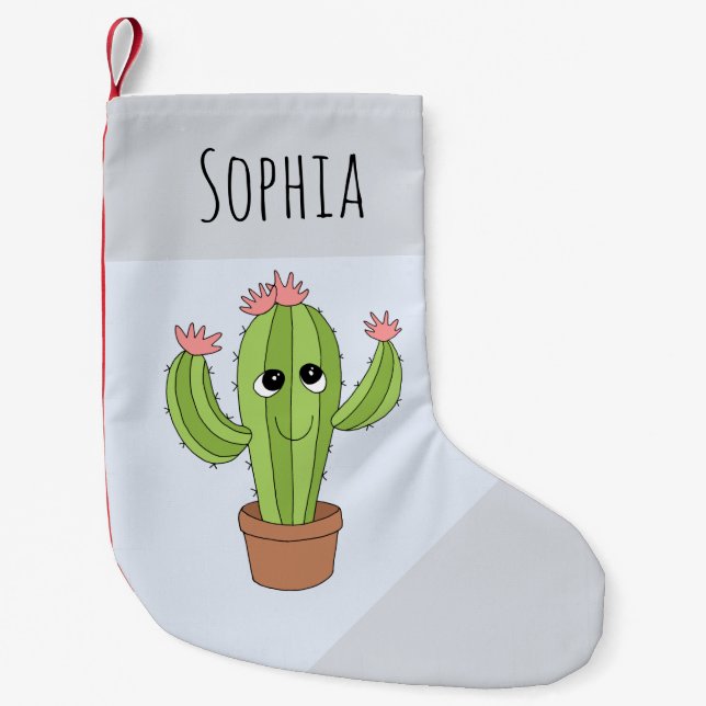 Girls Cute Kawaii Cactus Tecknad och Namn Kids Liten Julstrumpa (Framsidan)