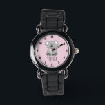 Girls Cute Koala Bear Tecknad Flowers & Namn Kids Armbandsur<br><div class="desc">Den här söta och gigantiska barnklockan har ett vackert,  hand plockade koala björn och blommor med rosa bakgrund. Den här fina kawaiidesignen har också en ställe för dig att lägga till din flickas namn. Perfekten Australiens vildmarksdesign för din lilla!</div>