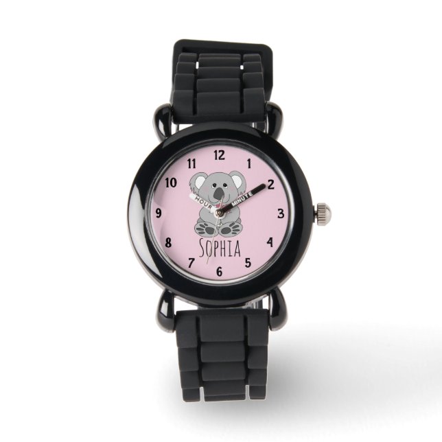Girls Cute Koala Bear Tecknad Flowers & Namn Kids Armbandsur (Framsida)