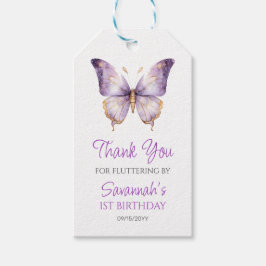 Girls Cute Lila Butterfly 1:a födelsedagen Party Presentetikett