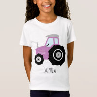Girls Cute Lila Farm Tractor Tecknad med Namn