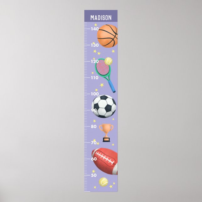 Girls Cute Lila Metric Sports Growth Diagram Poster (Framsidan)
