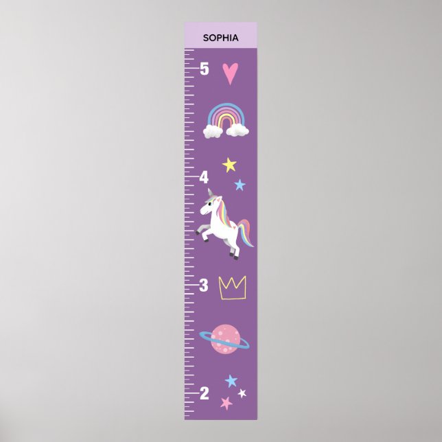 Girls Cute Lila Unicorn Kids Growth Diagram Poster (Framsidan)