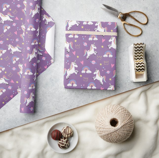 Girls Cute Lila Unicorn Mönster Barns födelsedag Presentpapper (Hantverk)