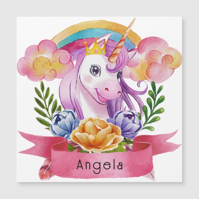 Girls Cute Lila Unicorn Rainbow eget namn (Framsida)
