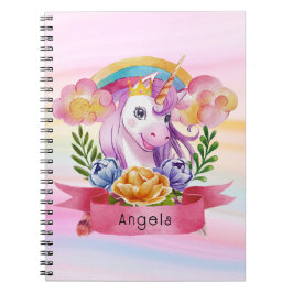 Girls Cute Lila Unicorn Rainbow eget namn Anteckningsbok