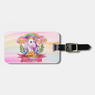 Girls Cute Lila Unicorn Rainbow eget namn Bagagebricka