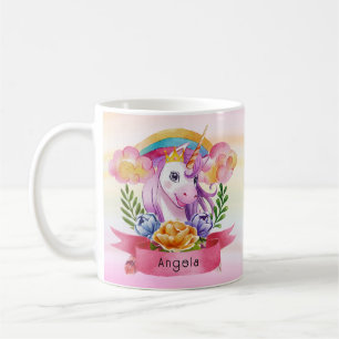 Girls Cute Lila Unicorn Rainbow eget namn Kaffemugg