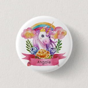Girls Cute Lila Unicorn Rainbow eget namn Knapp