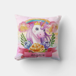 Girls Cute Lila Unicorn Rainbow eget namn Kudde