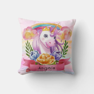 Girls Cute Lila Unicorn Rainbow eget namn Kudde