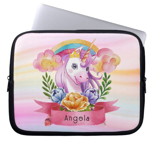 Girls Cute Lila Unicorn Rainbow eget namn Laptop Fodral (Framsidan)