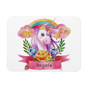 Girls Cute Lila Unicorn Rainbow eget namn Magnet